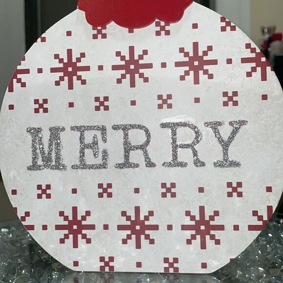Eccolo wooden red white glitter merry Christmas Xmas ornament ho holiday decor - Picture 5 of 12